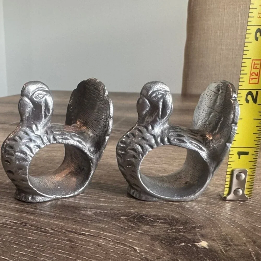 Set of 2 Silver Tone Turkey Napkin Ring Holder Made in India